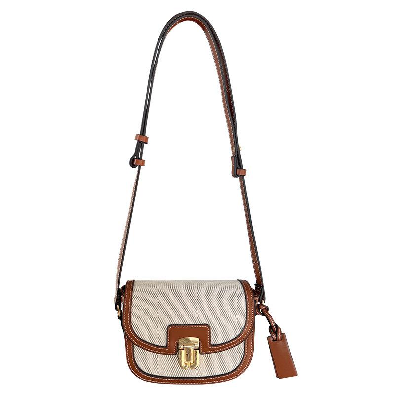 Saddle Bag Women'S Contrasting Color Shoulder Messenger Canvas Bag Niche Design Popular Underarm Women'S Bag