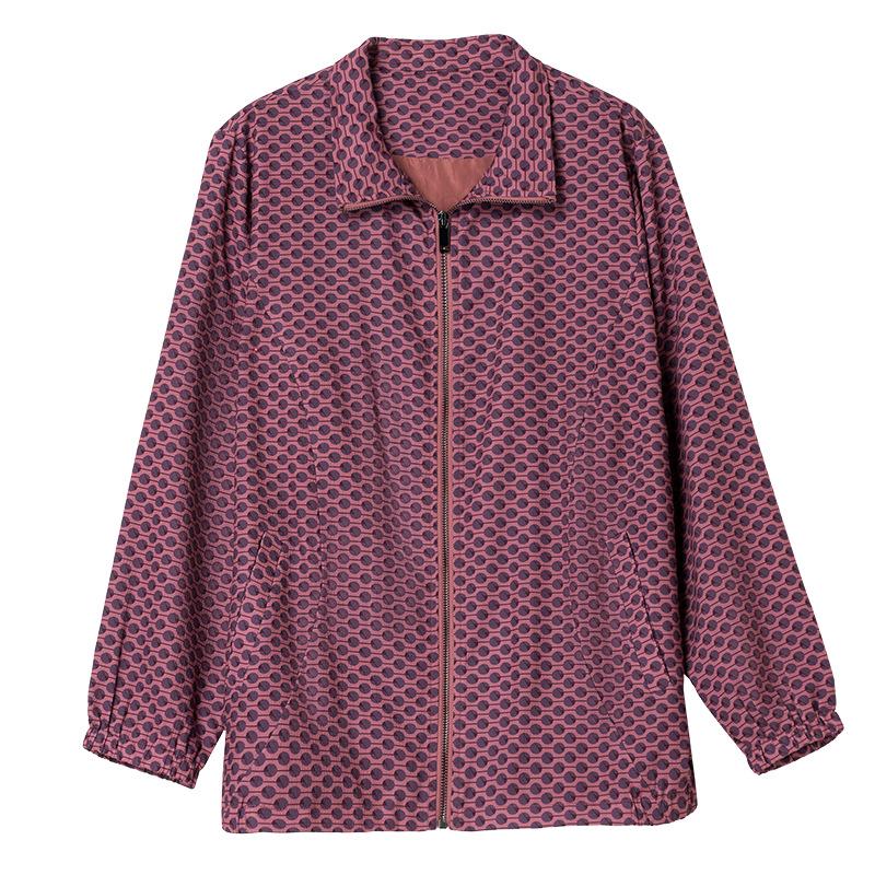 Polka Dot Stand Collar Plus Size Jacket for Women - Stylish Spring/Autumn Trench Coat for Middle-Aged Moms