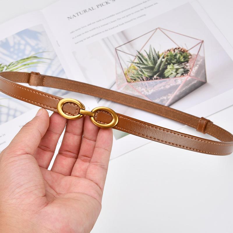 Genuine Leather Thin Belt Fashionable Simple Decorative Dress Cowhide Thin Belt with Suit Waist-hugging Black Belt for Women