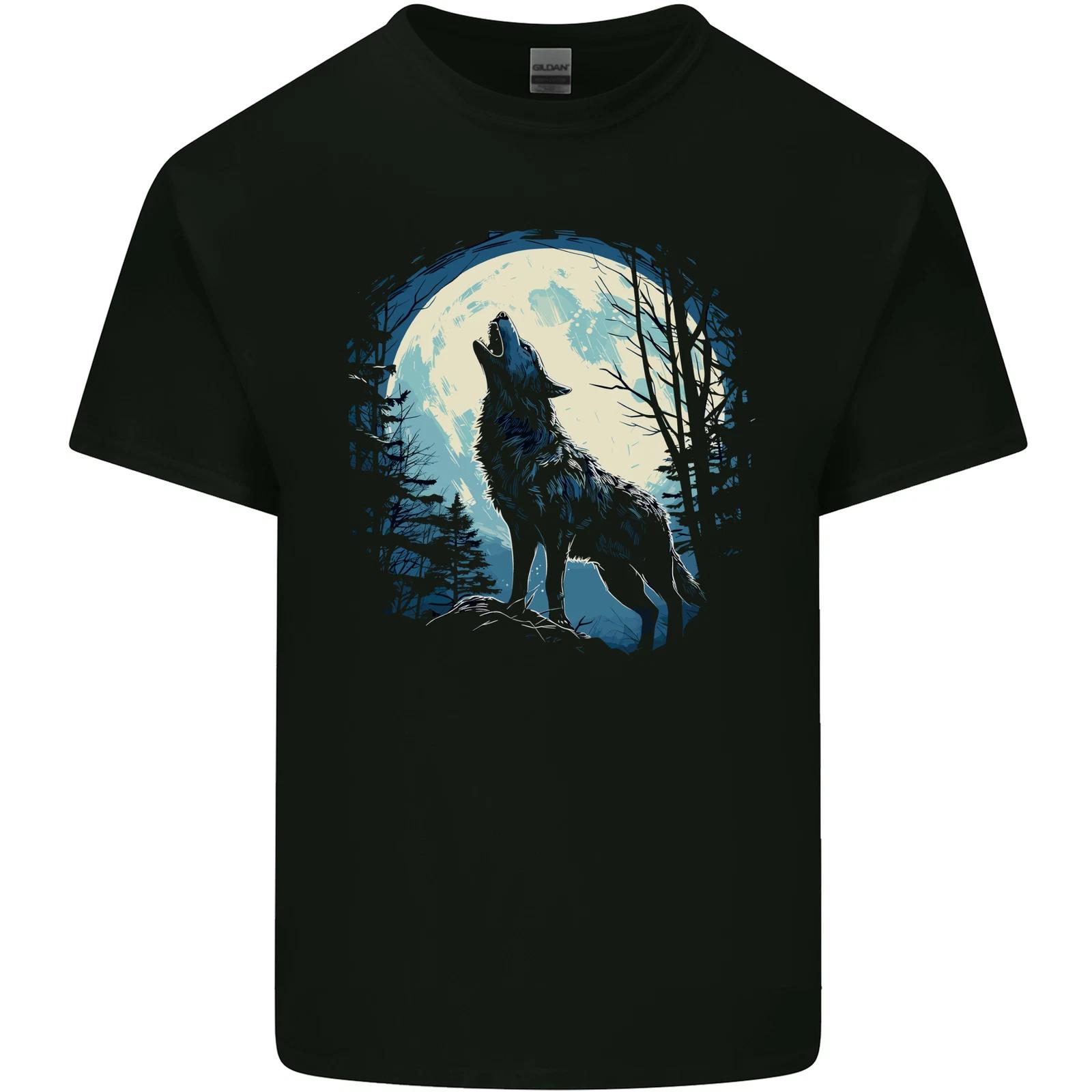 Moonlit Howling Wolf Fantasy Kids T-Shirt Boys Girls 110