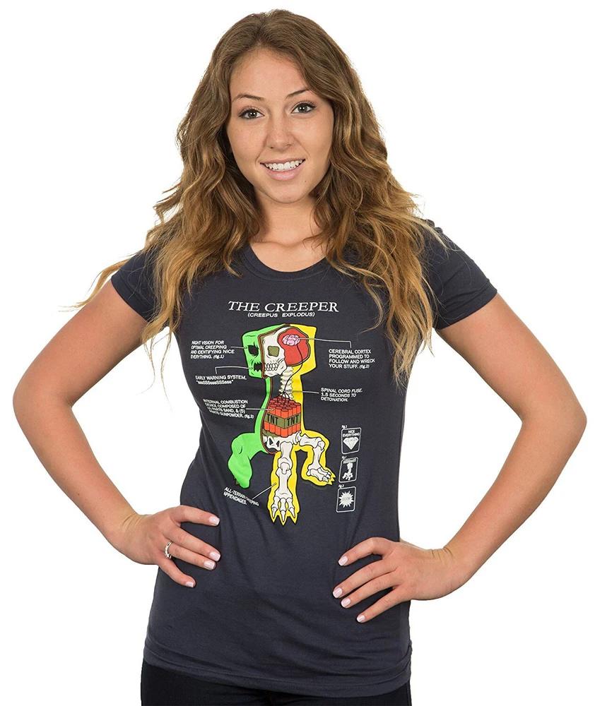 Minecraft Creeper Anatomy Ladies Navy Blue Fitted T Shirt Minecraft Tee S