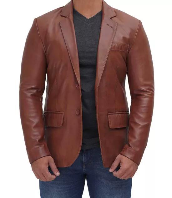 Business Party Brown Lambskin Handmade Formal Stylish 100% Leather Men Blazer