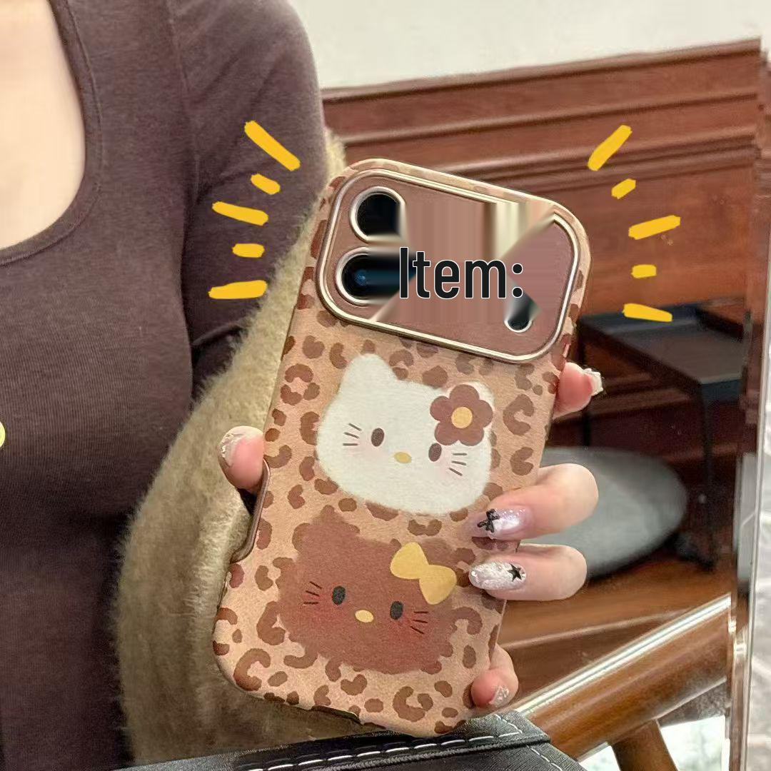 

Cute Leopard Print Phone Case for Apple 17pro, 16, 15, 14 - Full Coverage, Drop-Proof, with KT Cat Cartoon Design. 16 Pro