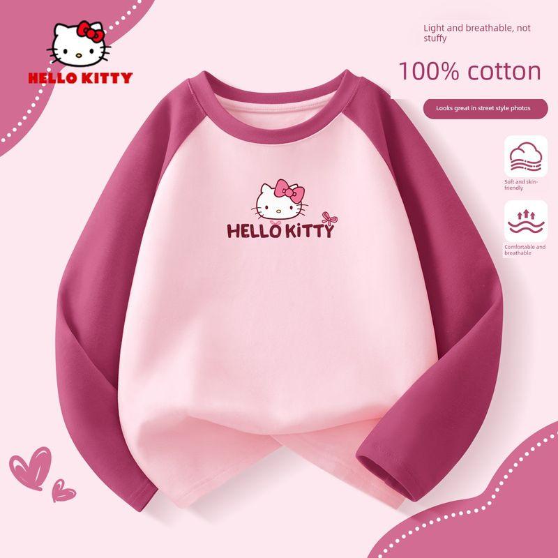Hello Kitty Girls' Long-Sleeved T-Shirt 2026 New Style Rose Pink Kidsren's Raglan Top Casual Girls' Bottoming Shirt