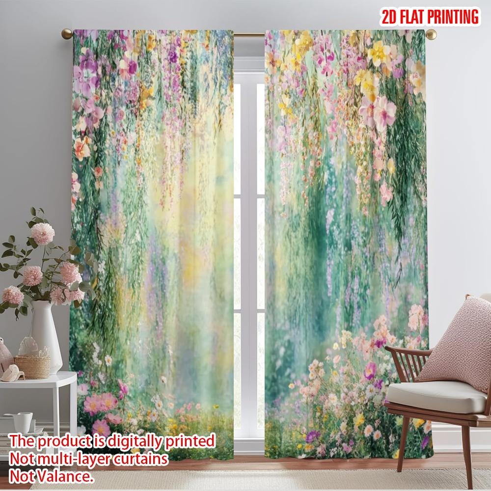 

2 шт., Шторы с принтом 2D, узор «Зачарованный сад», универсальная ткань (без удилища) Уличные украшения Ldeal для спальни, 52.50×116.00 CM 2pcs