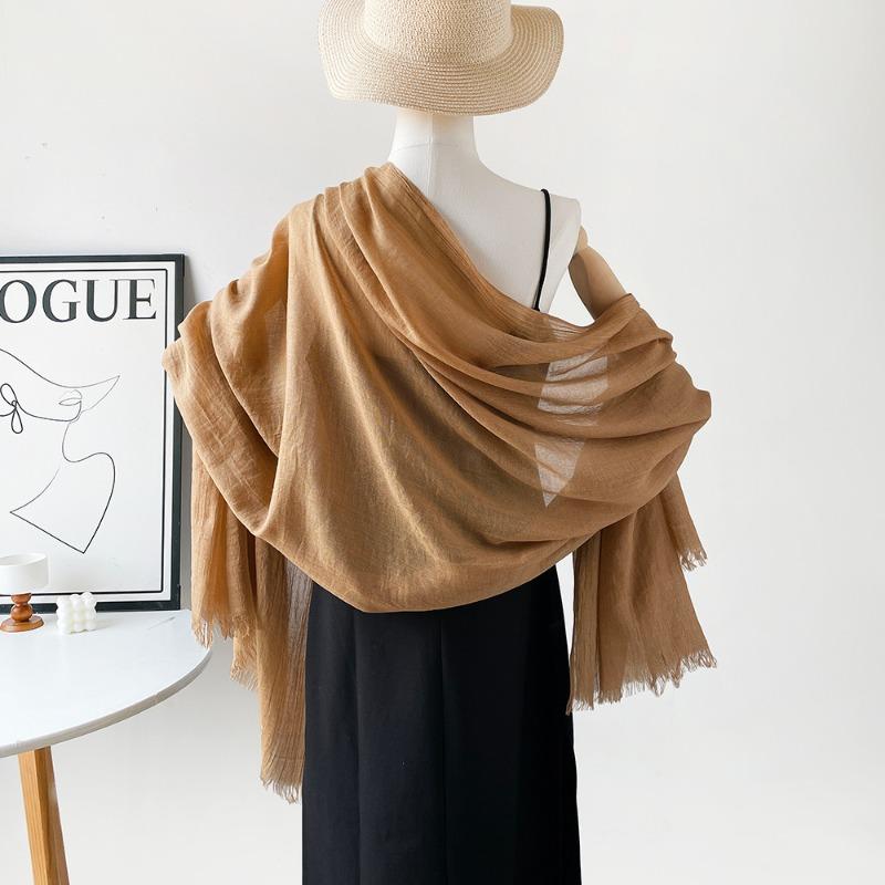 Summer Versatile Cotton and Linen Scarf Shawl Lengthened Solid Color Yarn Shawl Sunscreen Shawl Simple Scarf Silk Scarf Women