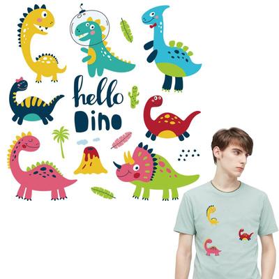 Hello Dino Parches Para Ropa Heat Press Appliqued Fashion Jeans Diy Accessory Sticker Stripes Iron-On Clothes Baby Shirt Sticker