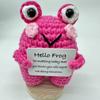 Cute Handwoven Knitted Positive Energy Frog Dolls With Card Funny Crochet Emotional Support Animal Frog Desktop Ornament Gifts