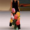 New summer women's sleeveless v-neck printed sexy dress long dress women's clothing