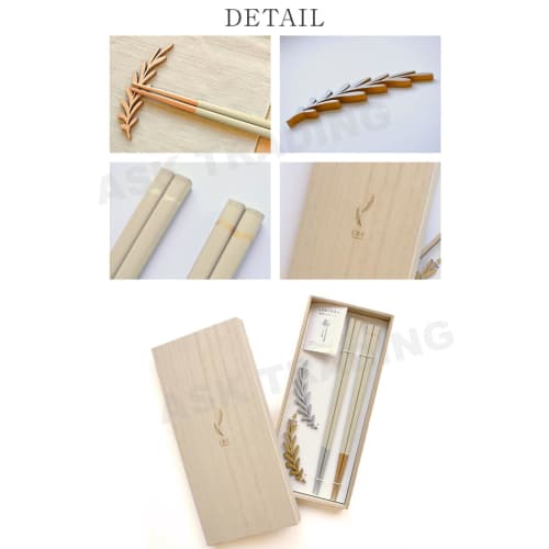 Laurel Wood Chopsticks with Chopstick Rests, 23cm, Gift Set, Made In Japan, Paulownia Wood Box, Dishwasher Safe, Stylish, Simple, Scandinavian Design,