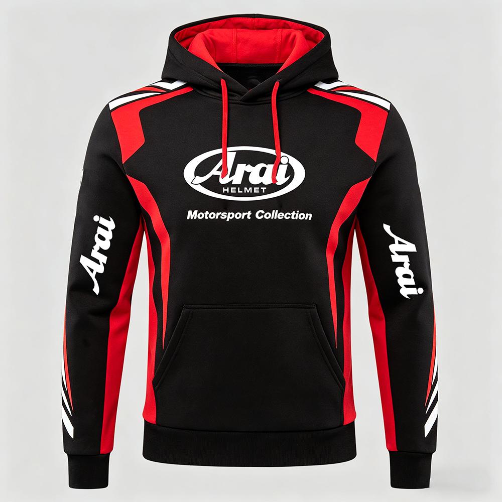 Men's Arai Racing Hoodie - Red/Black/White Color Block Motorsport Sweatshirt
