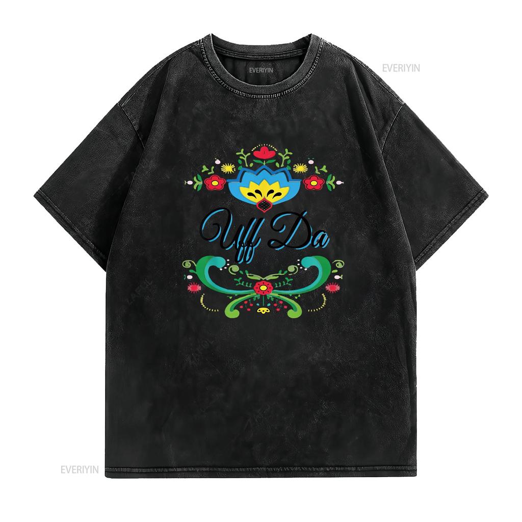 Womens Uff Da Norwegian Rosemaling Funny T Shirt Vintage Washed Unisex Graphic Top For Everyday Wear Soft Streetwear