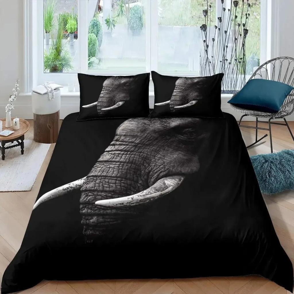 3D Elephant Duvet Cover Set Queen Size African Safari Animal Comforter Set Wildlife Bedding Set Retro Wall Decor Bedspread Cover