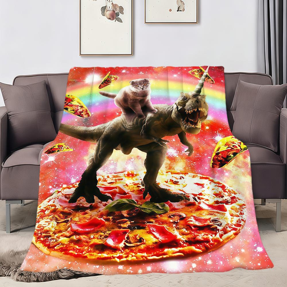 Space Cowboy Cat Meme Dinosaur Abstract Funny Pizza Flannel Soft Warm Plush Blanket Sofa Living Room Hogar Bed Gift Car Portable
