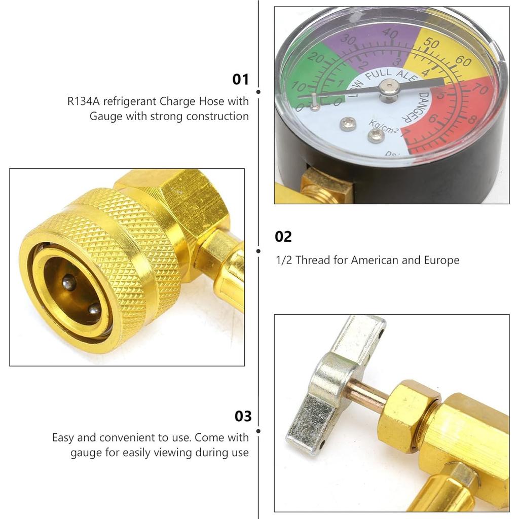 R134A Air Conditioner Gas Cooler with Measuring Gauge Car Refrigerant Charging Pipe AC Recharge Hose for Car Automobile