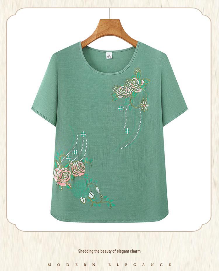 Summer T-Shirt Set for Women Aged 60-70: Lightweight Pajamas for Grandmothers & Mothers