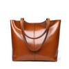 Zency Soft Cowhide Leather Fashion Women Shoulder Bag Retro Brown Tote Handbag Large Capacity Lady Shopping Bag Black Grey