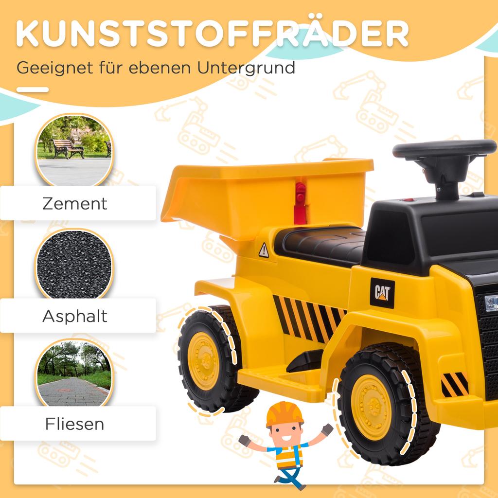 Elektrischer Kipper für Kinder, kippbare Ladefläche, max.. 3 km/h, Scheinwerfer, Hupe, Gelb, 74,5 x 36 x 43,5 cm