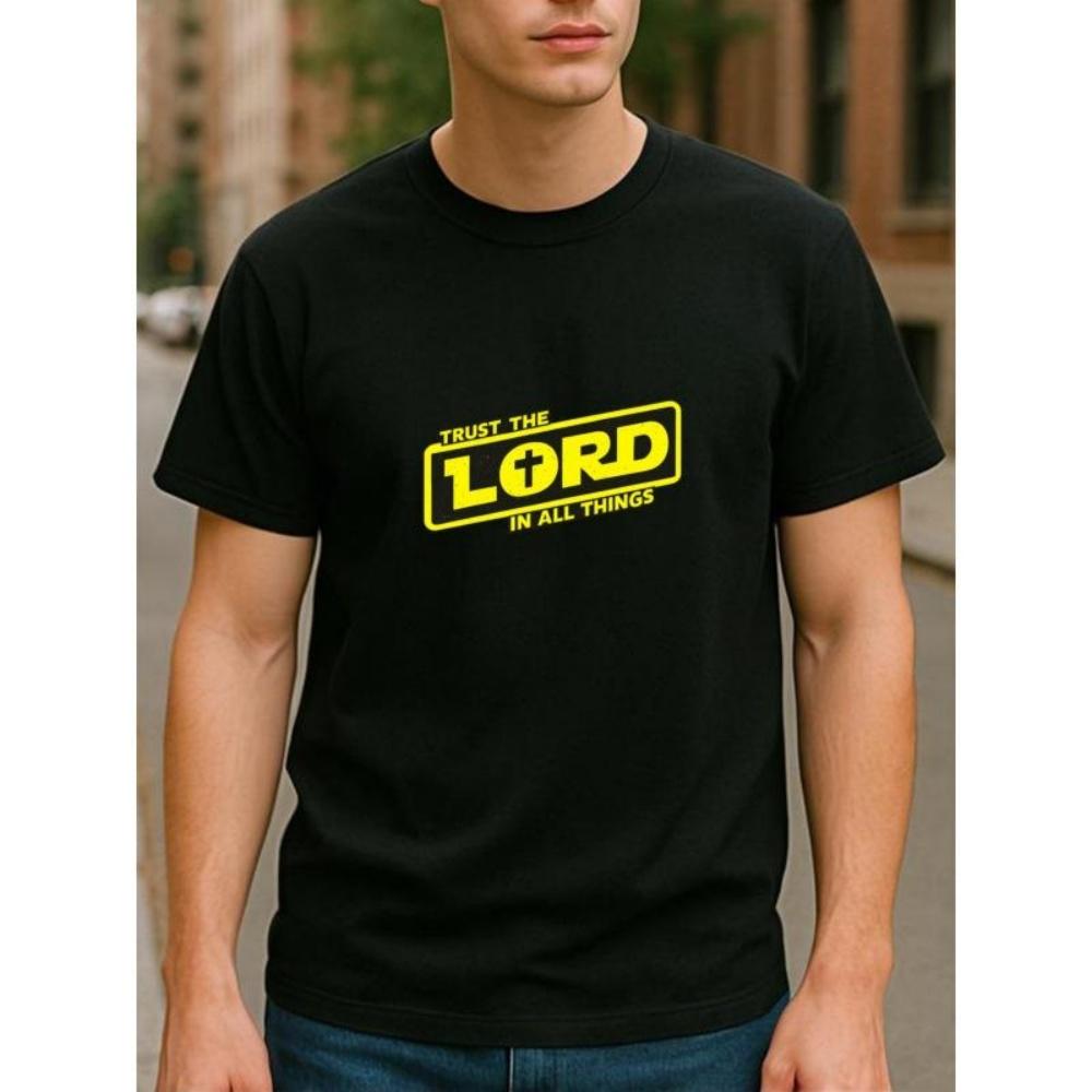 

European Sizes Christian Faith Slogan Print, Personalized Cross Design, Lightweight Crew Neck Short Sleeves XXXXXL чорний