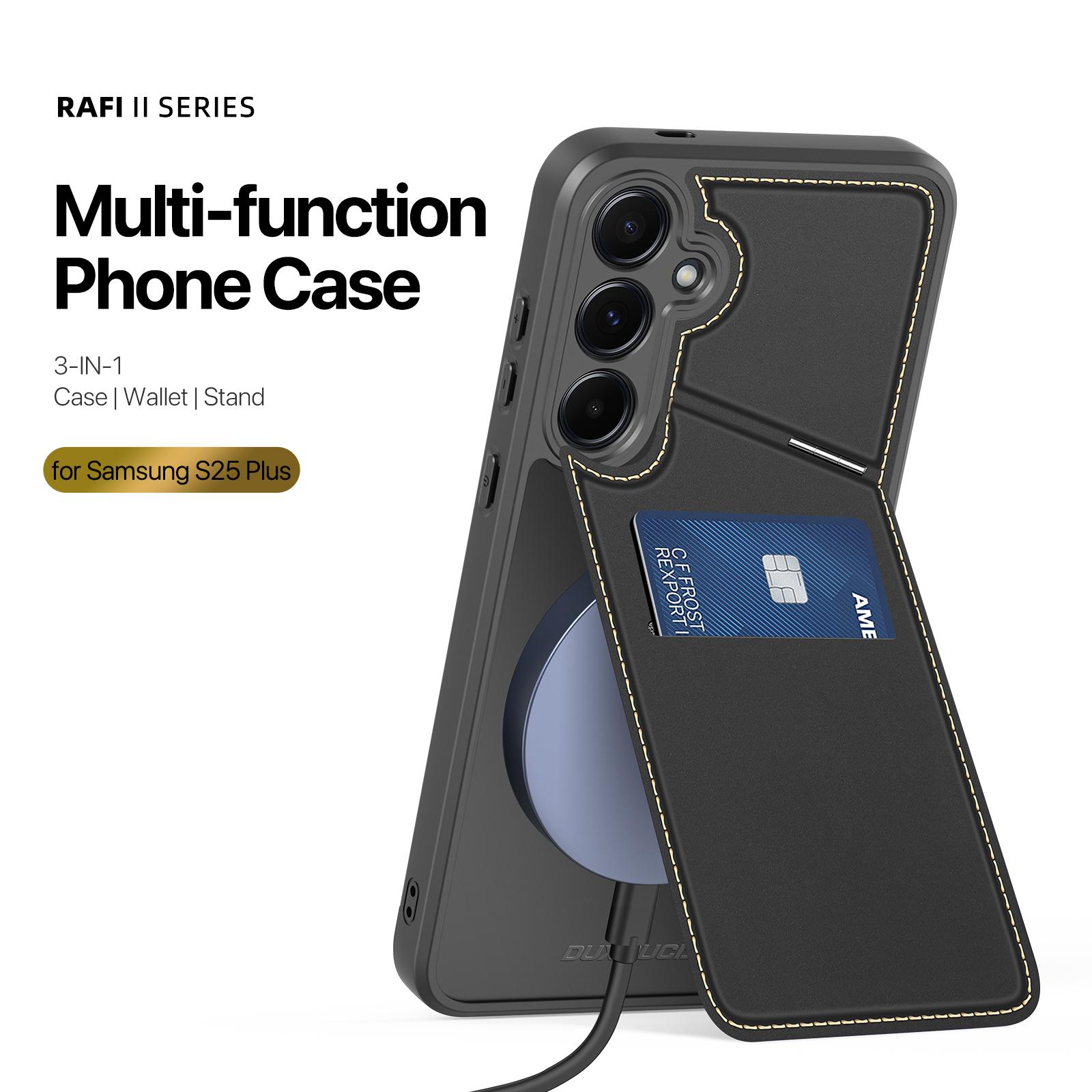 

For Samsung Galaxy S25+ Magnetic Case DUX DUCIS Rafi II Series Leather Back Cover with RFID Blocking Card Slots Purple Pink