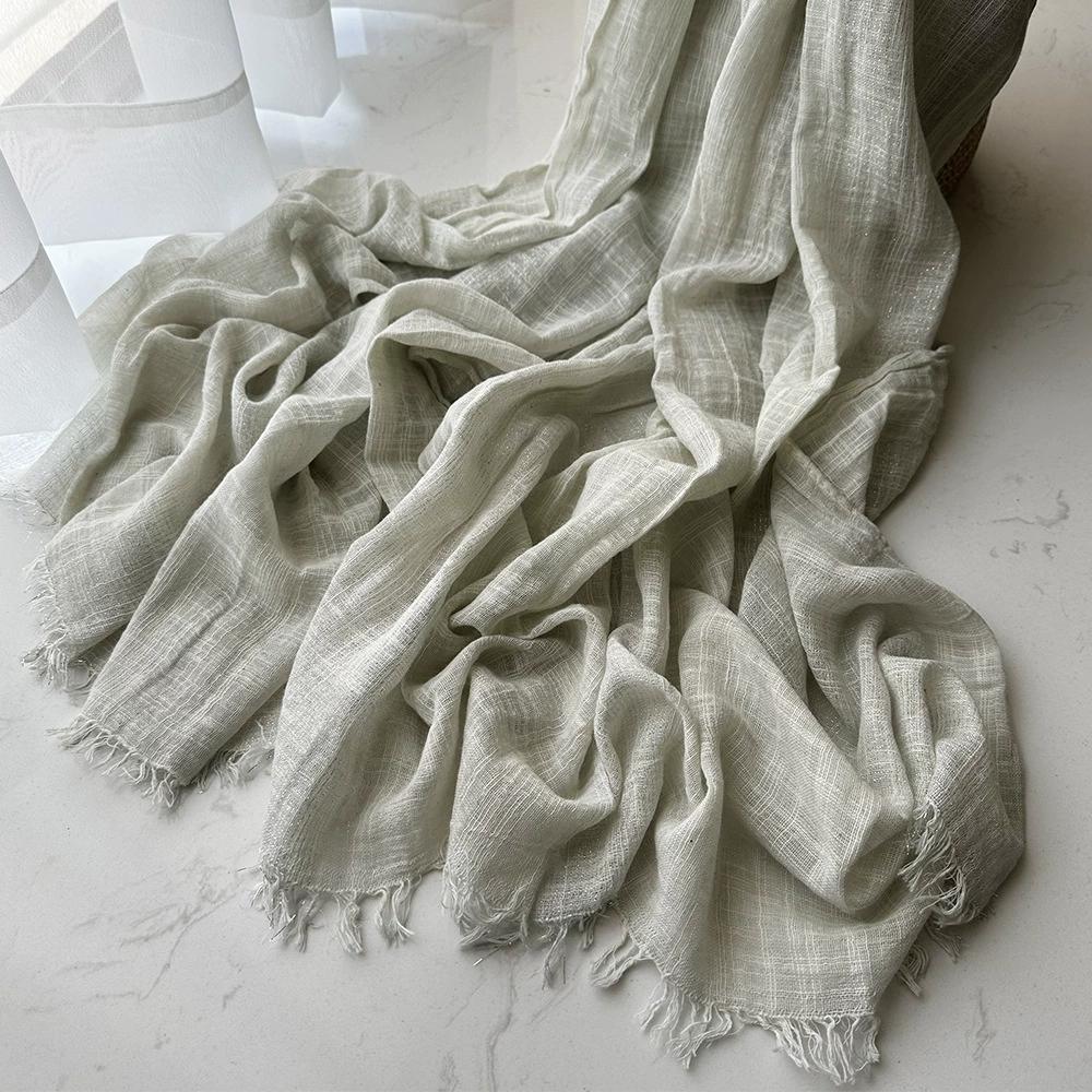 Retro Pure Cotton Scarf for Women Striped Solid Color Glittery Yarn Warm Soft Wrap and Scarves for Autumn and Winter Men's Scarf