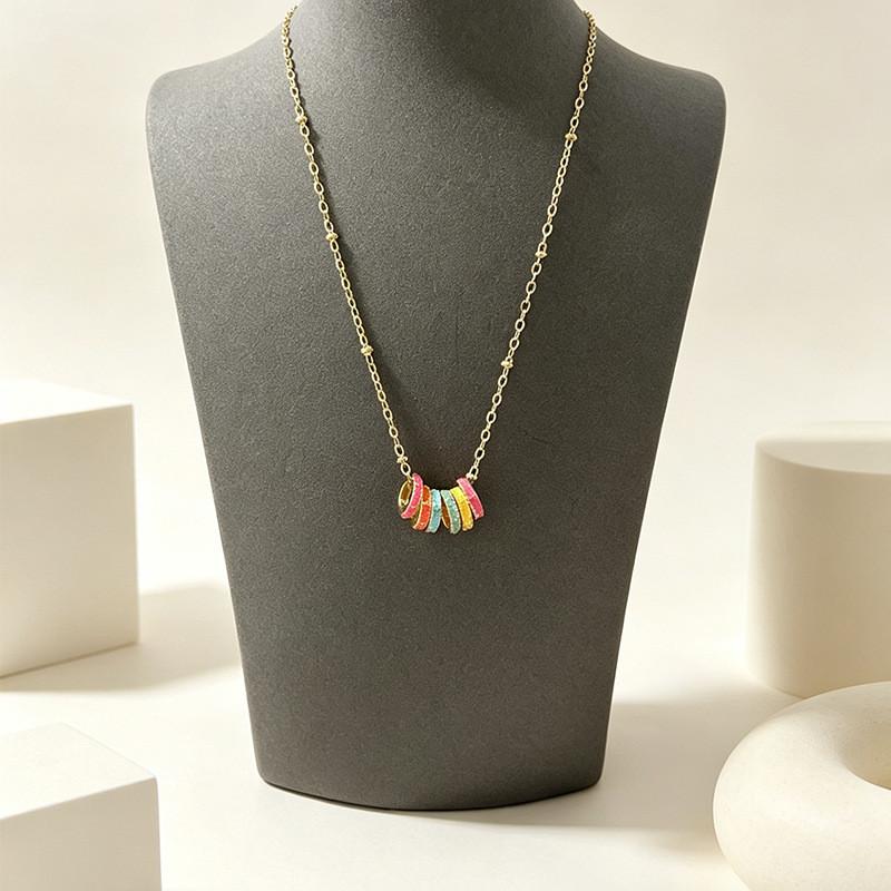 Geometric Alloy Pendant Necklace With Colorful Circles For Casual Wear
