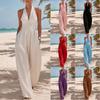 Womens V Neck Sleeveless Jumpsuit Wide Leg Cotton Linen Blend Long Romper Casual Vacation Wear