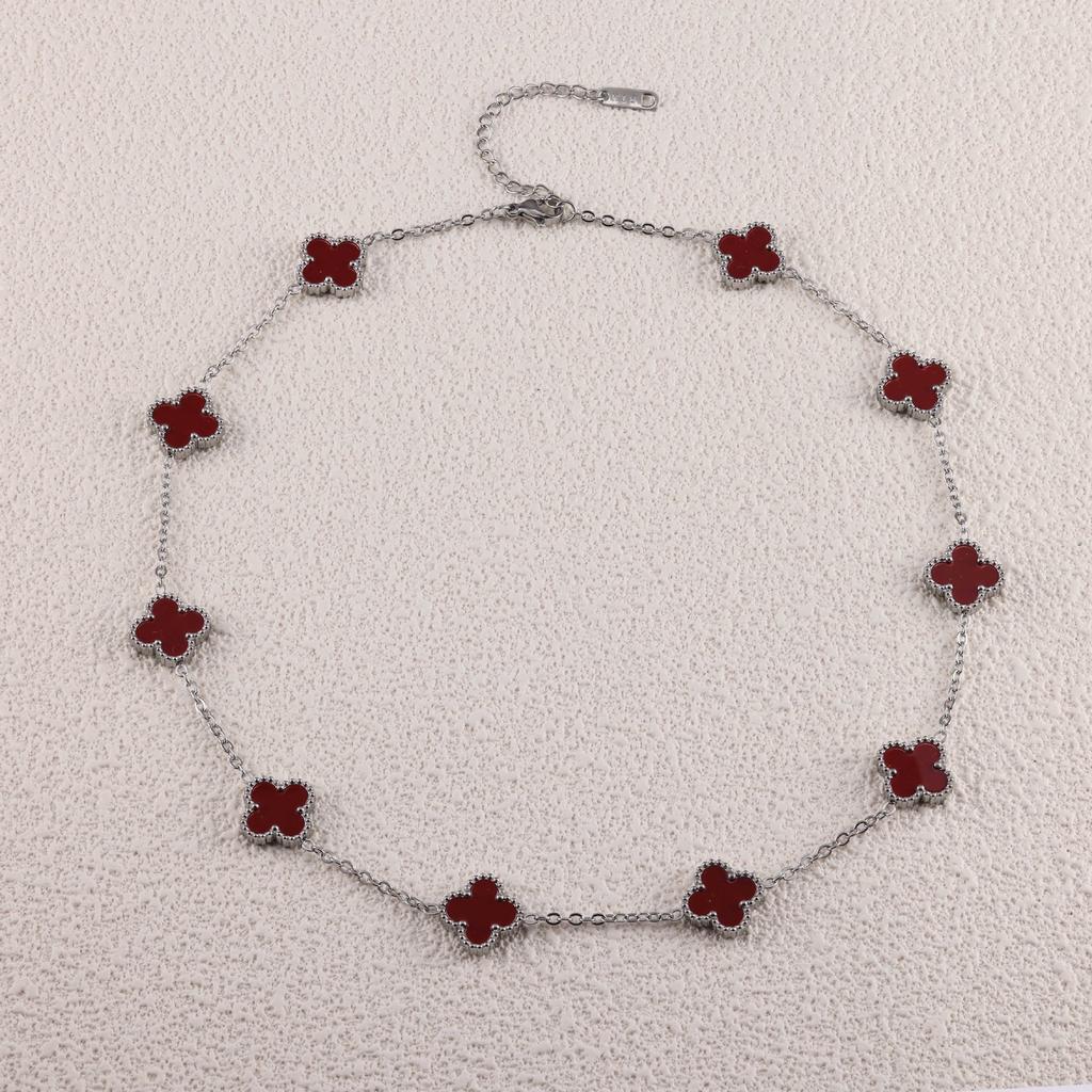 Steel-colored Four-leaf Clover and Ten-flower Necklace Clavicle Chain Fashionable and Non-fading Necklace for Women