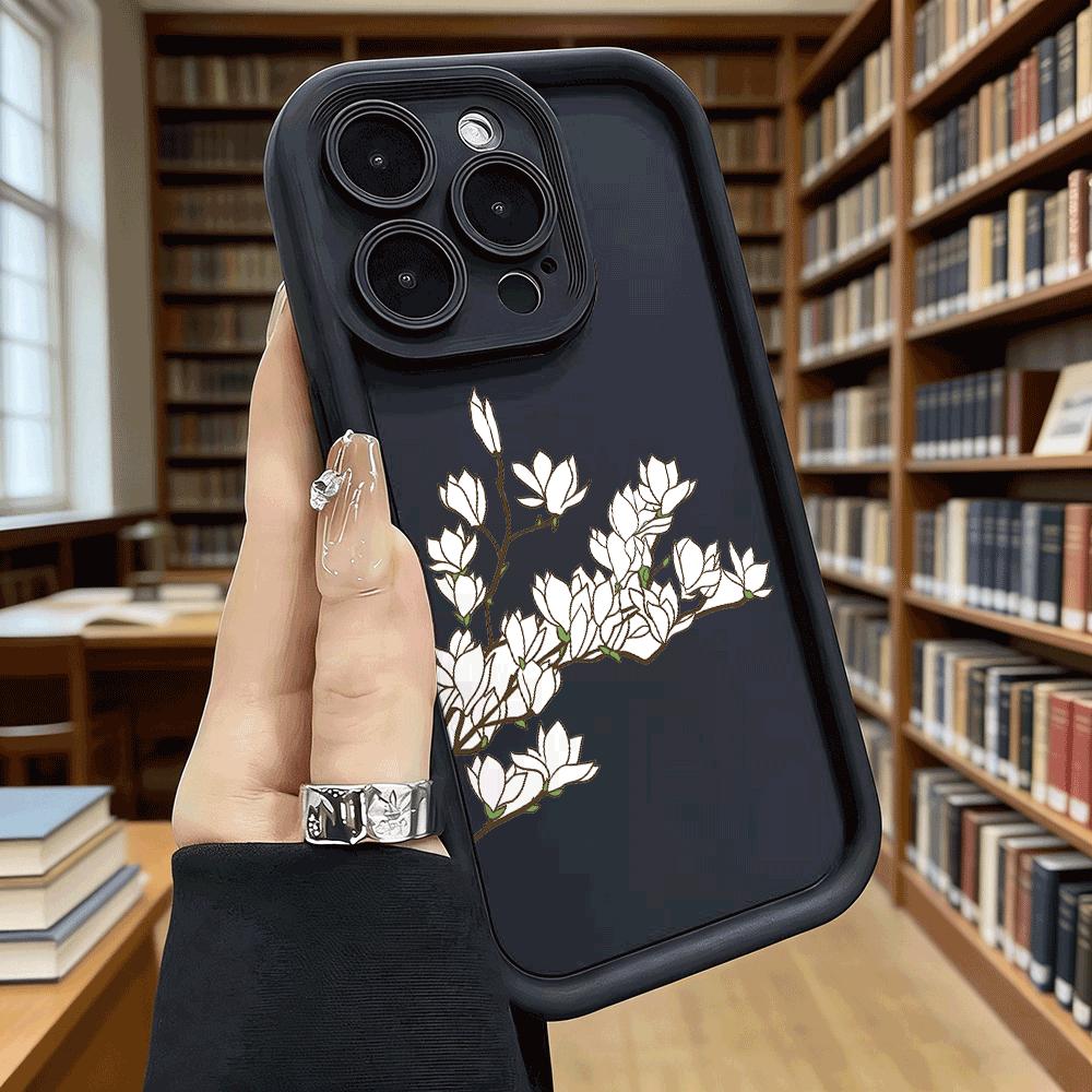 Line Art Magnolia Blossoms Soft TPU Phone Case for iPhone 17 16 15 14 13 12 11 Pro Max Plus Shockproof Anti-Slip Cover