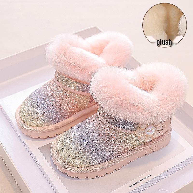 2023 Kids' Fleece-lined Snow Boots for Girls - Sequin Princess Design
