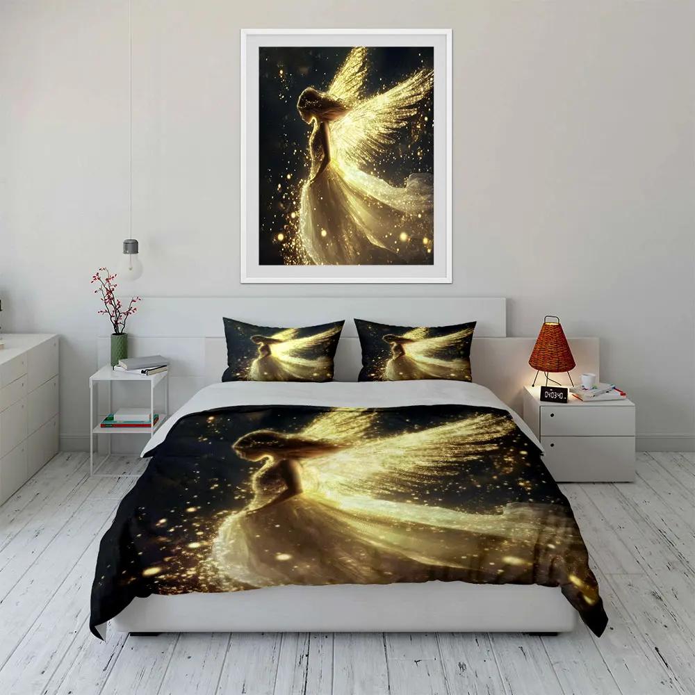 Golden Fairy Theme Decor Set Bedding Set with 1 Duvet Cover 2 Pillowcases Single Double King Queen Gift