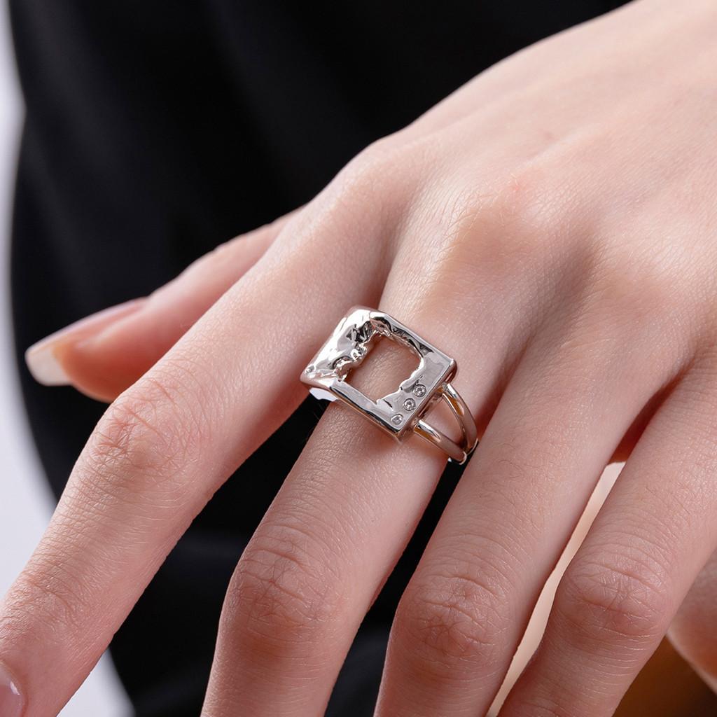 Asymmetrical Copper Elegant Ring For Women Minimalist Style Unique Statement Fashion