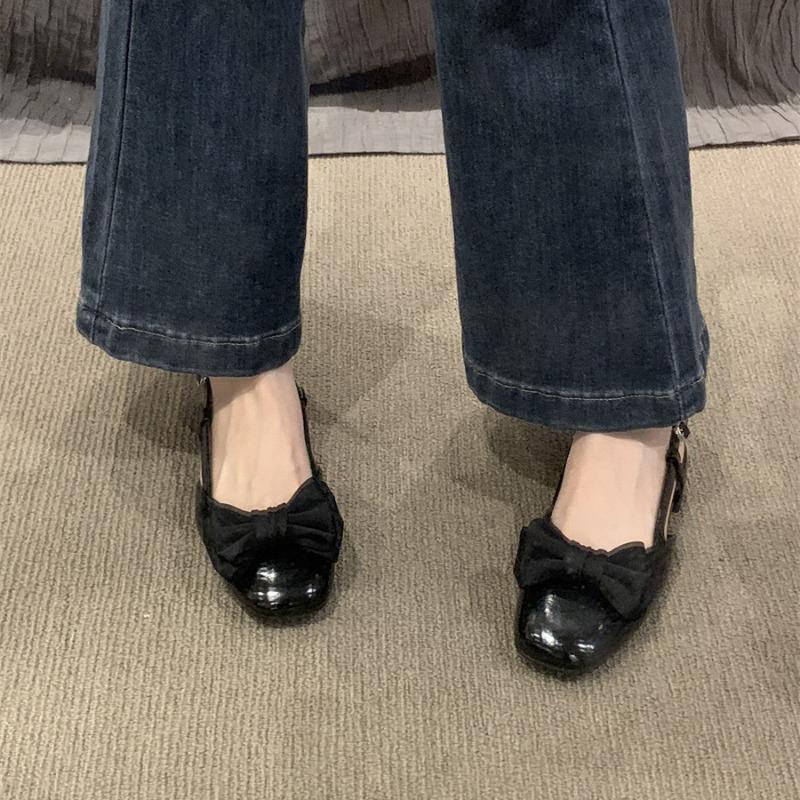 

Fashion Ladies Shoes 2025 High Quality Baotou Women s Sandals Fashion Buckle Strap Daily Sandals Women Summer Butterfly-knot Heels Women 40 чёрный