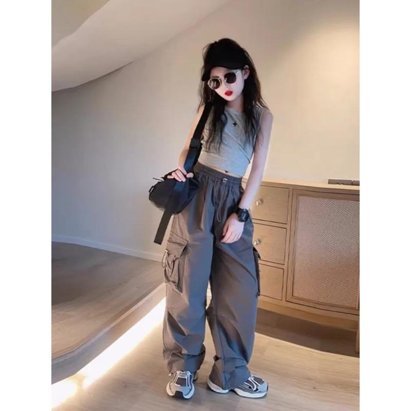 

Комбинезоны для девочек, Осенняя одежда, Детские осенние широкие брюки, Брюки для девочек больших размеров, Весна и осень 120 серый