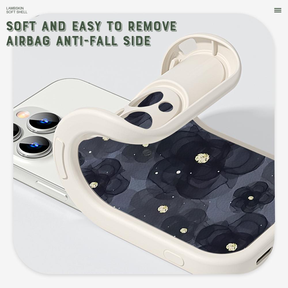 Slim Skin Feeling Black Camellia Pattern Soft Silicone PU Leather Cover Phone Case for iPhone Samsung Huawei Honor Xiaomi Redmi OPPO Realme Vivo