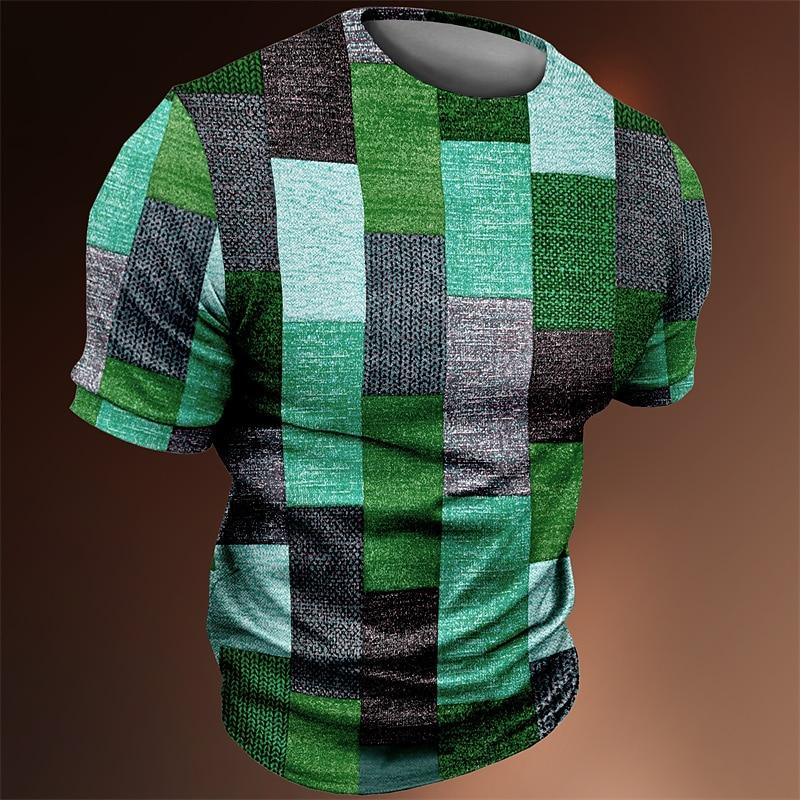 Herren Color Block T-Shirt Tee Kurzarm T-Shirt 3D-Druck Rundhals Shirt Vintage Mode Designer Outdoor Lässig Täglich