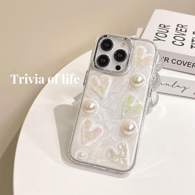 

Ins Style Mobile Phone Case for IPhone16plus Three-dimensional Love for Apple 17promax Pearl 14 Soft Cover 13 For iPhone 7/8/SE 2020