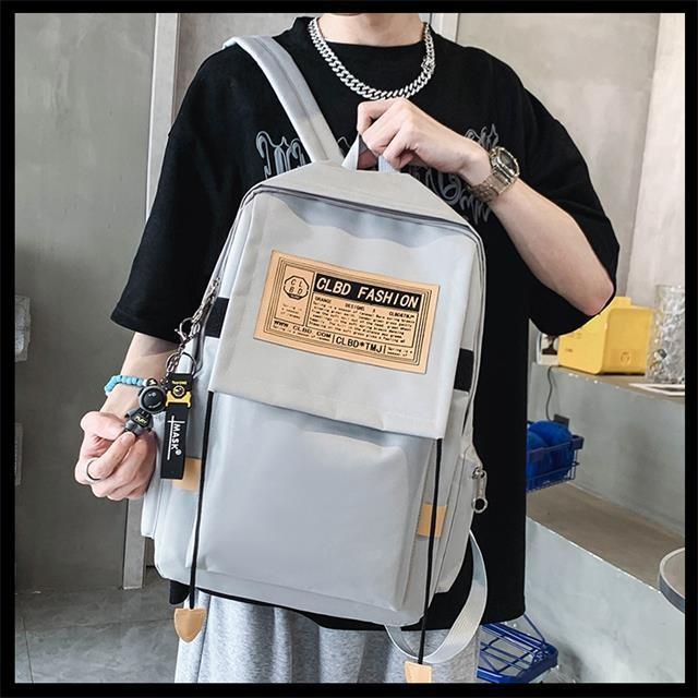 Backpack Pattern Letter Stylish Street Style Men Nylon High Schoolbag Capacity
