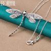 DOTEFFIL 925 Silver 40-75cm Chain Big Dragonfly Pendant Necklace For Women Wedding Engagement Party Fashion Jewelry