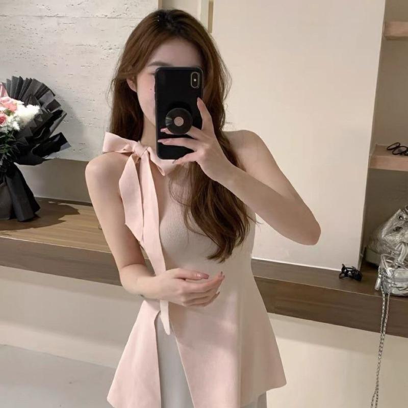 French Office Lady Y2k Mini Dress Women Slim Bow Design Split Vest Dress Evening Party Elegant Vintage Clothing Summer 2026 New