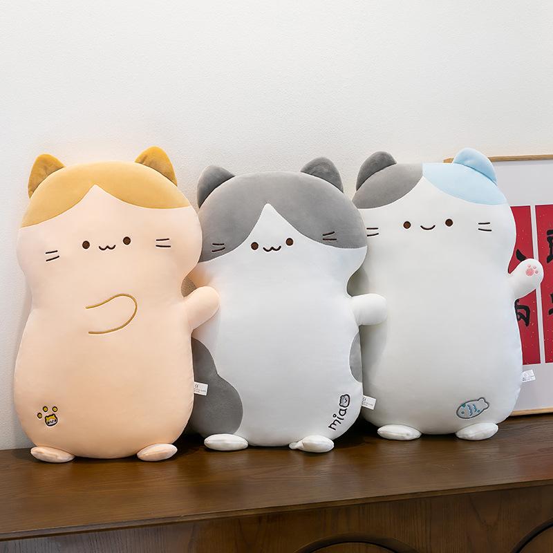 Cute Sitting Cat Plush Toy Bed Hugging Sleeping Three Flower Cat Throw Pillow Doll Long Pillow