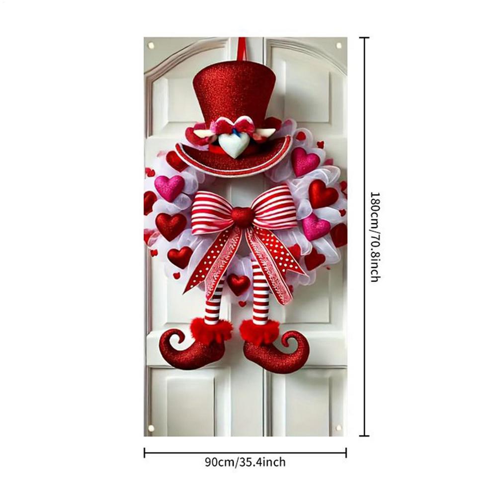 Valentine's Day Heart-Shaped Bear Wreath Door Hanging Floral Bow Decoration Romantic Holiday Home Store Door Atmosphere Decor