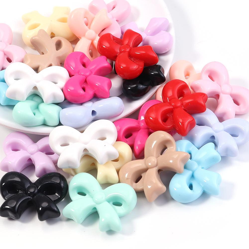 10pcs 23.5x31mm Acrylic Bow Beads Colorful Bowknot Loose Spacer Bead For Jewelry Making DIY Bracelet Phone Key Chain Accessories