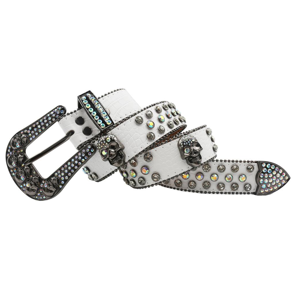 BB Belt European and American Dark Carved Buckle Rhinestone Inlay Belt Ins Sequin Punk Hip-hop Rivet Decorative Belt