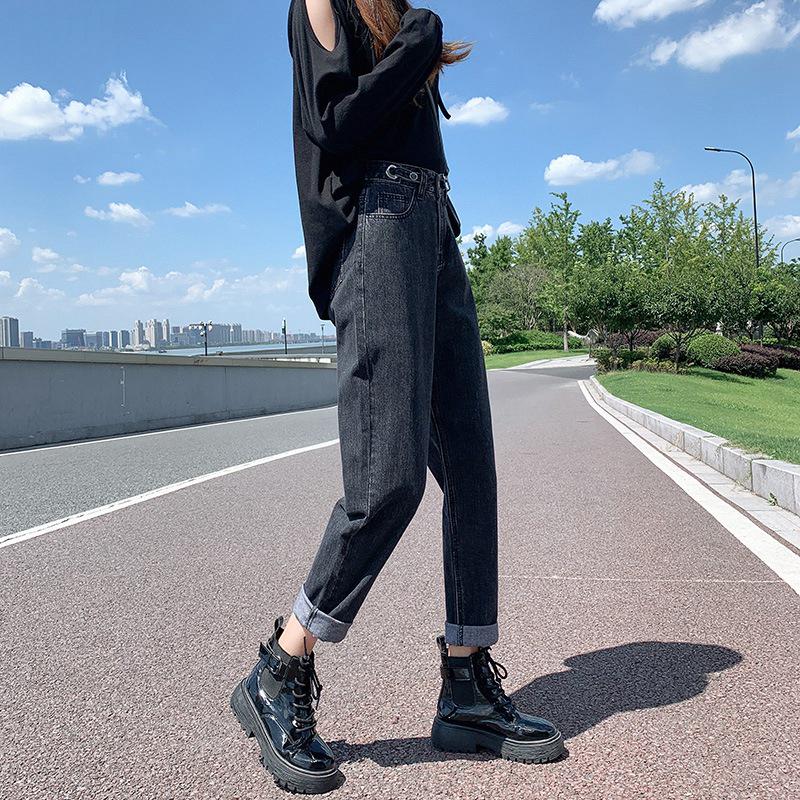Adjustable High-Waisted Women s Wide-Leg Jeans - Spring/Autumn 2026 Korean Style Trendy Carrot Harem Pants Extra-Large