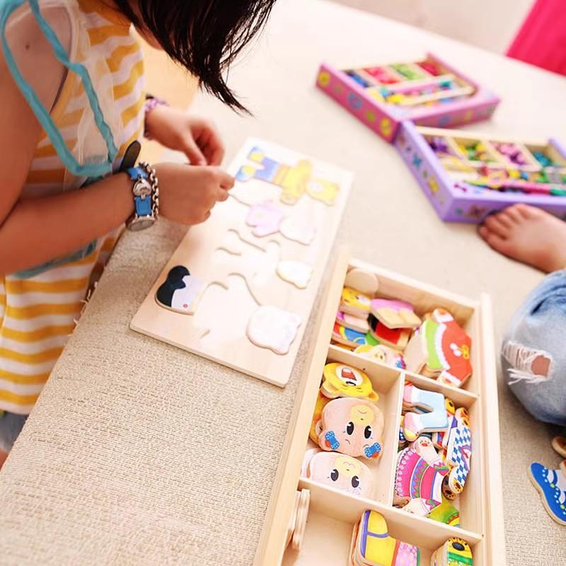 Petit Ours Change de Vêtements Montessori Enfants Éducation Précoce Puzzle en Bois Jeu d'Habillage Jouets Puzzle Bébé Pour Enfants Cadeau