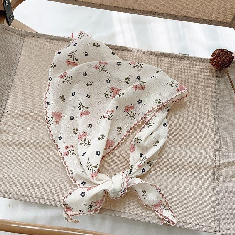 2025 Pastoral Style Lace Triangle Scarf & Plaid Ribbon Hairband