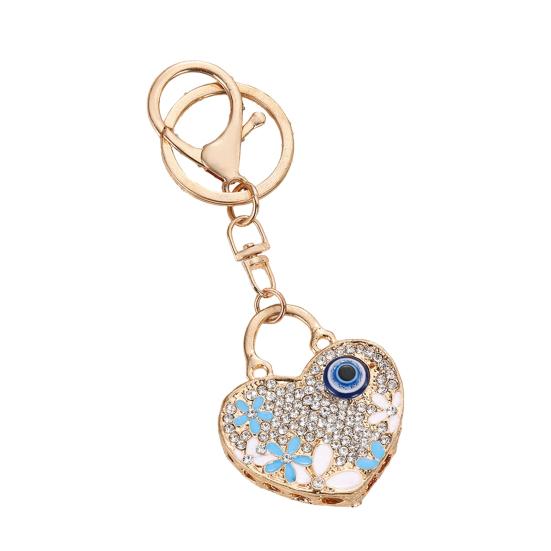 Devil Eye Keychain Rhinestone Heart Lock Peacock Car Key Chain Accessories Backpack Pendant Purse Bag Charm Keyring for Men Women