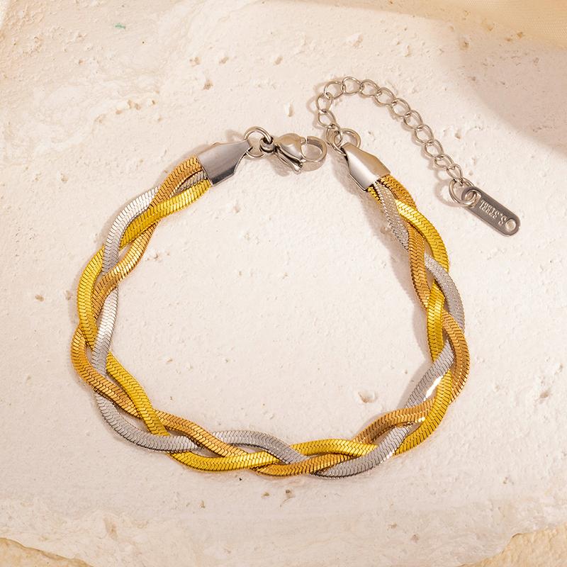 Nenjery  Stainless Steel Tricolor Hand Braided Necklace Bracelet Europe And America Cuban Chain Ladies Party Jewelry