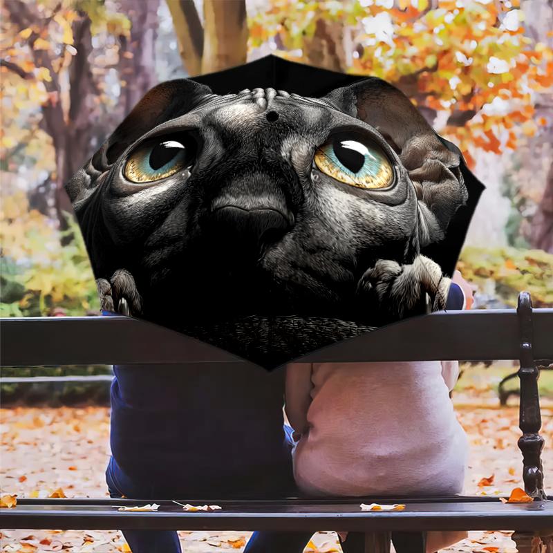 Vzor černá bezsrstá kočka, automatický skládací deštník, přenosný a skládací design, 8 výztuh, vánoční nebo narozeninový dárek.